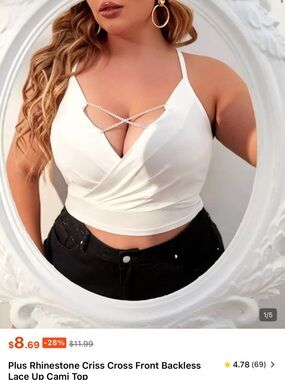 SHEIN White Rhinestone Criss-Cross Wrap Cami